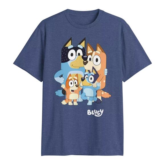 Men's Bluey Dog Family Graphic Short Sleeve T-Shirt - Blue Men's XXL 50-52 - Picture 1 of 3